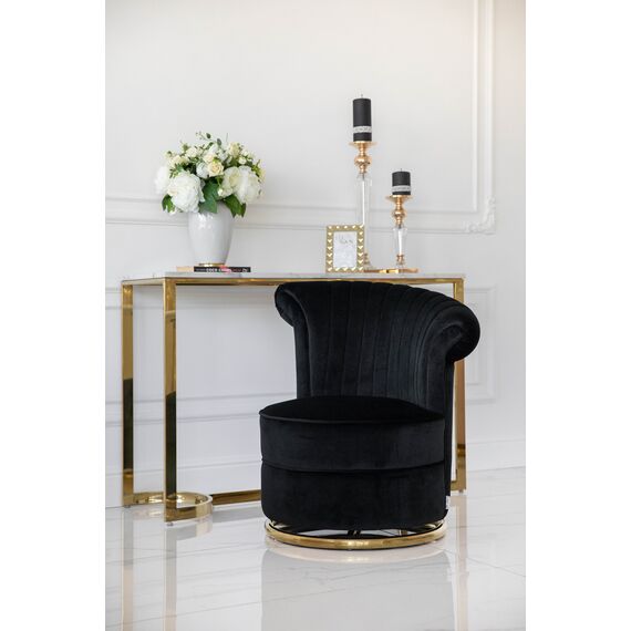Designer Armchair, velvet, black, gold FLOWER