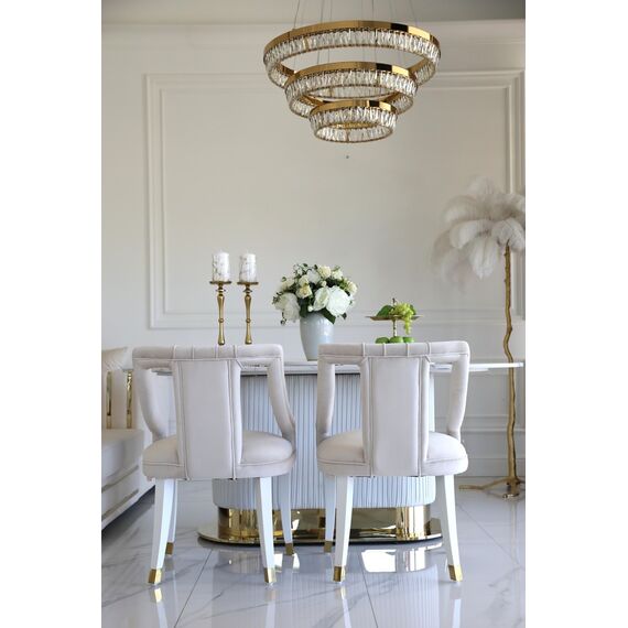 Exclusive glamorous dining chair, beige, white PALACE