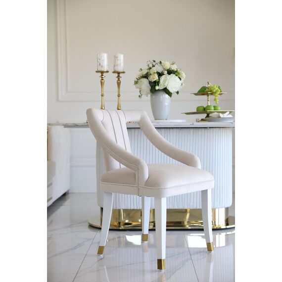 Exclusive glamorous dining chair, beige, white PALACE