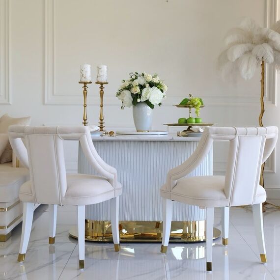 Exclusive glamorous dining chair, beige, white PALACE