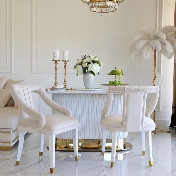 Exclusive glamorous dining chair, beige, white PALACE