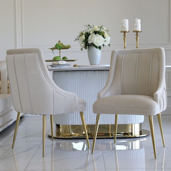 Exclusive glamor dining chair, straight legs, beige, gold DIANA
