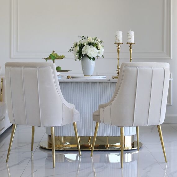 Exclusive glamor dining chair, straight legs, beige, gold DIANA