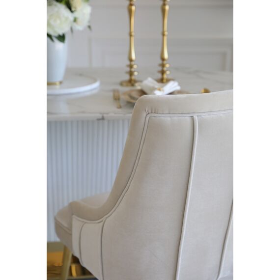 Exclusive glamor dining chair, straight legs, beige, gold DIANA