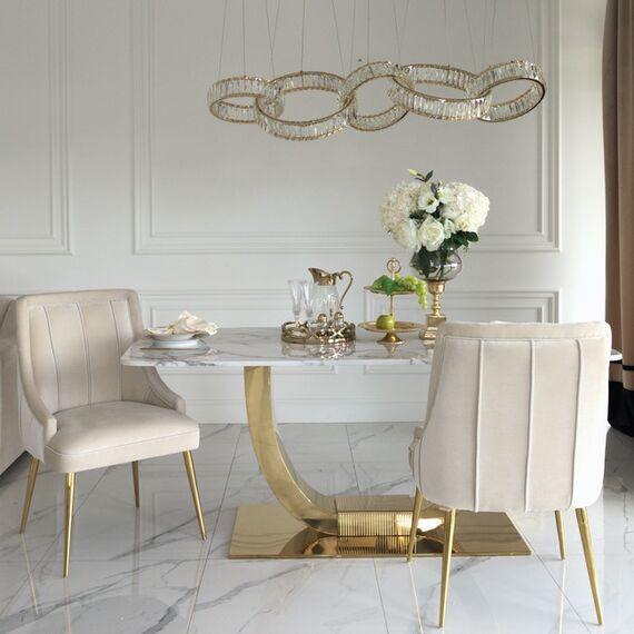 Exclusive glamor dining chair, straight legs, beige, gold DIANA