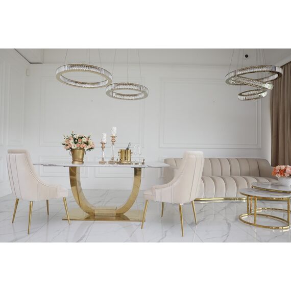 Exclusive glamor dining chair, straight legs, beige, gold DIANA