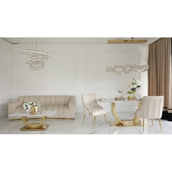 Exclusive glamor dining chair, straight legs, beige, gold DIANA