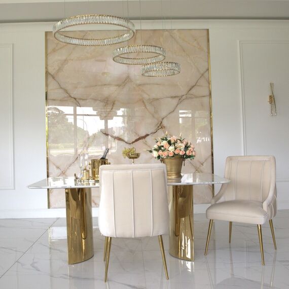 Exclusive glamor dining chair, straight legs, beige, gold DIANA