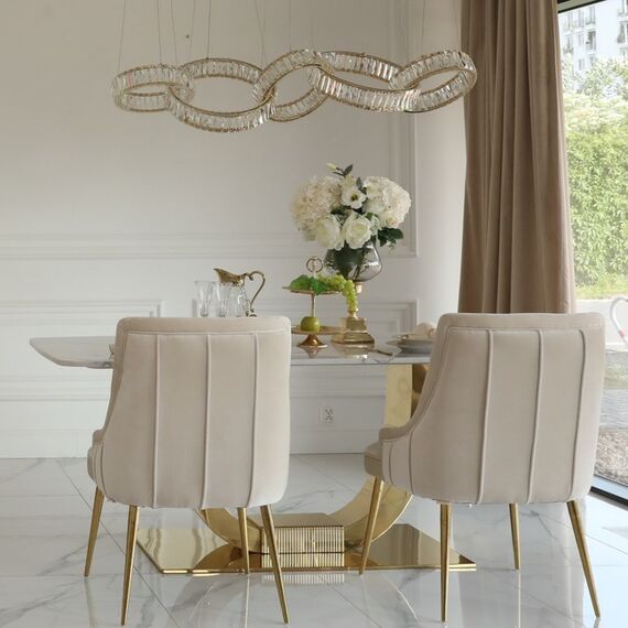Exclusive glamor dining chair, straight legs, beige, gold DIANA
