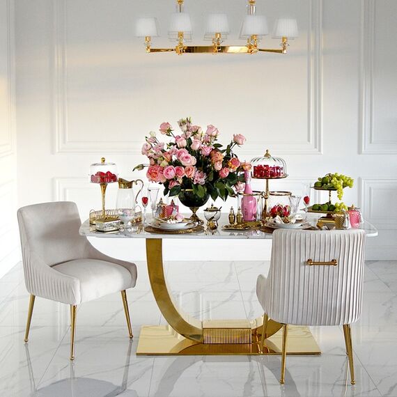 Glamour dining room table gold steel white top ART DECO