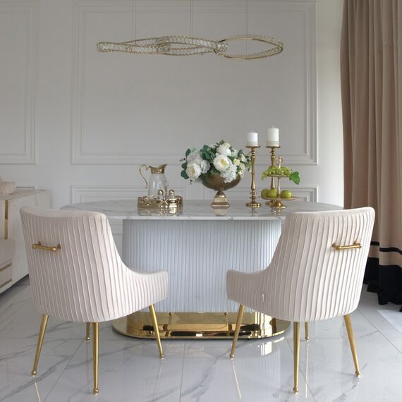 Stół złoty z marmurowym blatem, glamour do jadalni, nowoczesny, designerski ROYAL