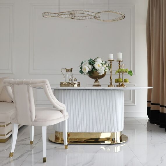 Stół złoty z marmurowym blatem, glamour do jadalni, nowoczesny, designerski ROYAL