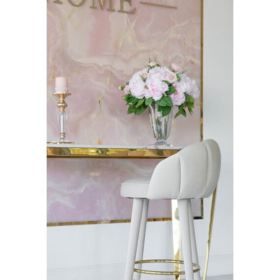Upholstered glamor stool for dining room, bar, island beige gold DIANA