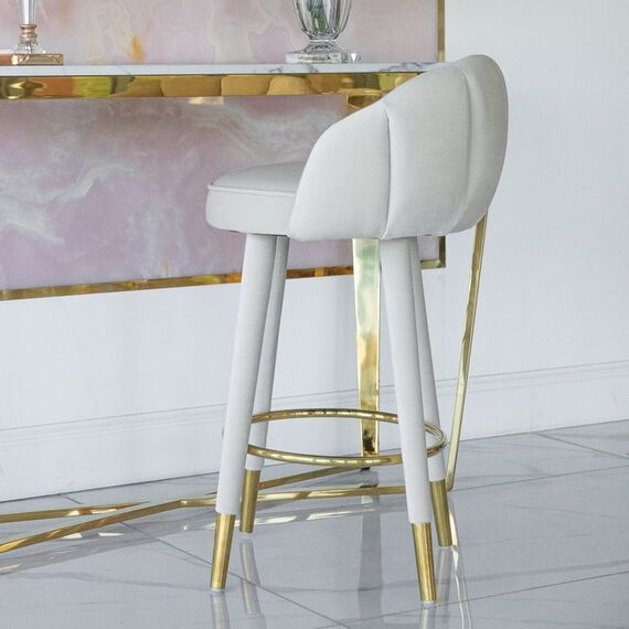 Upholstered glamor stool for dining room, bar, island beige gold DIANA