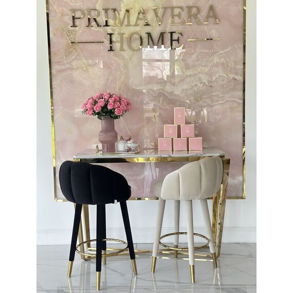 Upholstered glamor stool for dining room, bar, island beige gold DIANA
