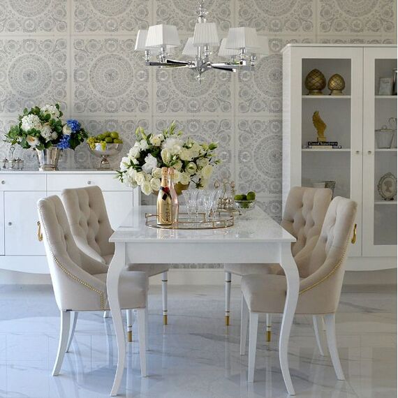 Stylish ELENA GLAMOR OUTLET dining table, bent white legs