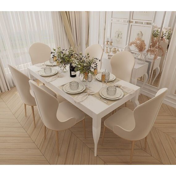 Stylish ELENA GLAMOR OUTLET dining table, bent white legs