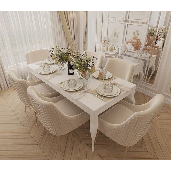 Stylish ELENA GLAMOR OUTLET dining table, bent white legs