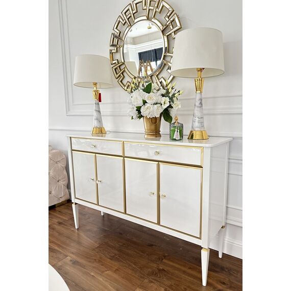 Glamour ELEGANCE OUTLET chest of drawers with decors, New York Hamptons style modern wooden white luxury
