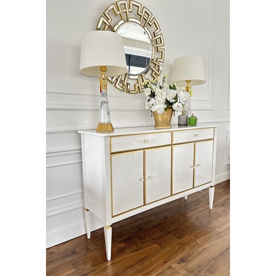 Glamour ELEGANCE OUTLET chest of drawers with decors, New York Hamptons style modern wooden white luxury