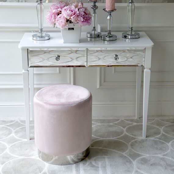 Konsola glamour lustrzana ELEGANCE, toaletka nowojorska z szufladami, biała