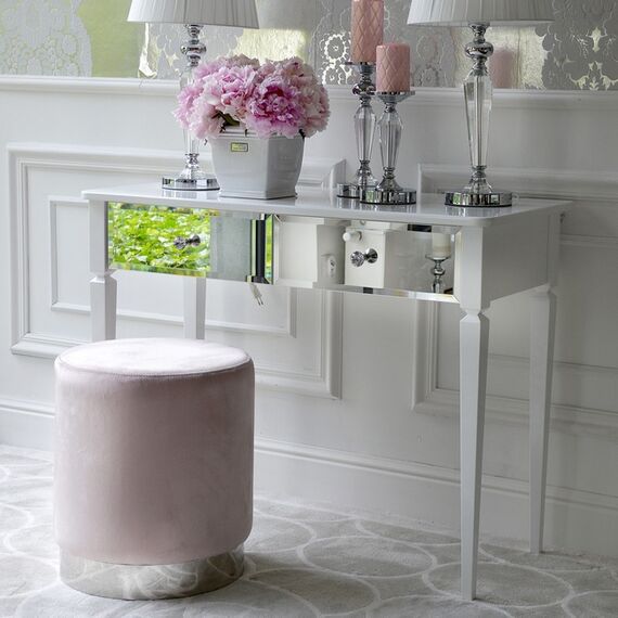 Konsola glamour lustrzana ELEGANCE, toaletka nowojorska z szufladami, biała