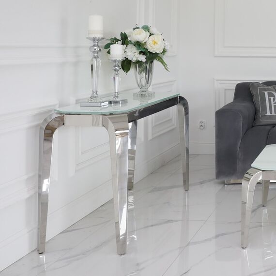 Modern console, silver, with a glass top ELITE
