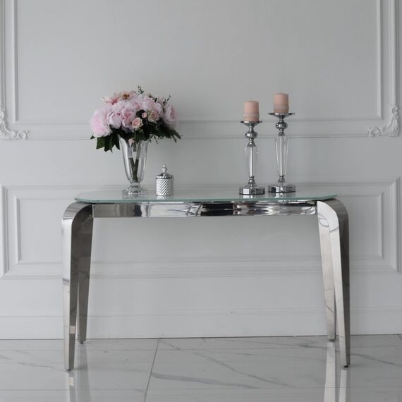 Modern console, silver, with a glass top ELITE