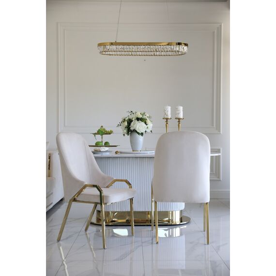 Glamor chair with armrests, modern, upholstered, designer, for the dining room, for the dressing table, beige gold SAVOY