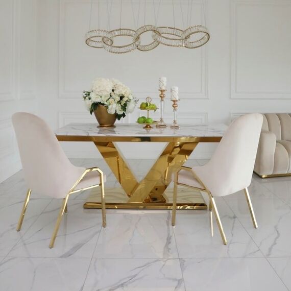 Glamor chair with armrests, modern, upholstered, designer, for the dining room, for the dressing table, beige gold SAVOY