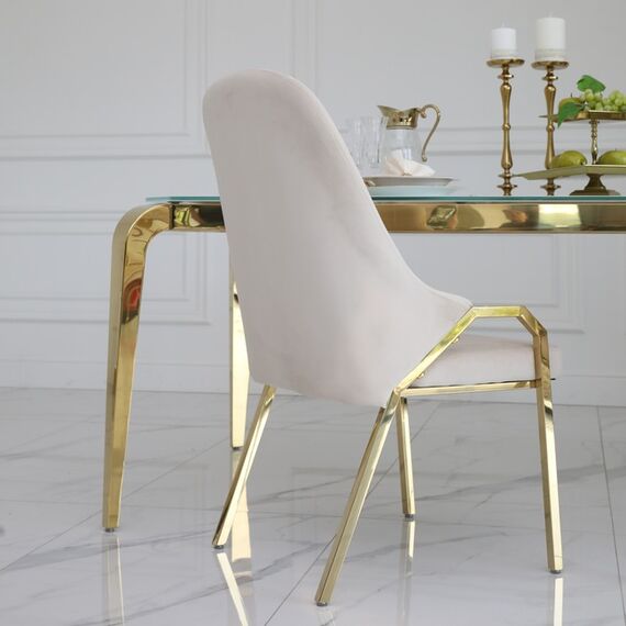 Glamor chair with armrests, modern, upholstered, designer, for the dining room, for the dressing table, beige gold SAVOY