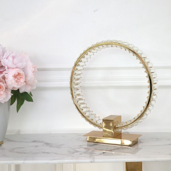 Crystal table lamp, ring, gold, glamor bedside lamp, modern, round ECLIPSE