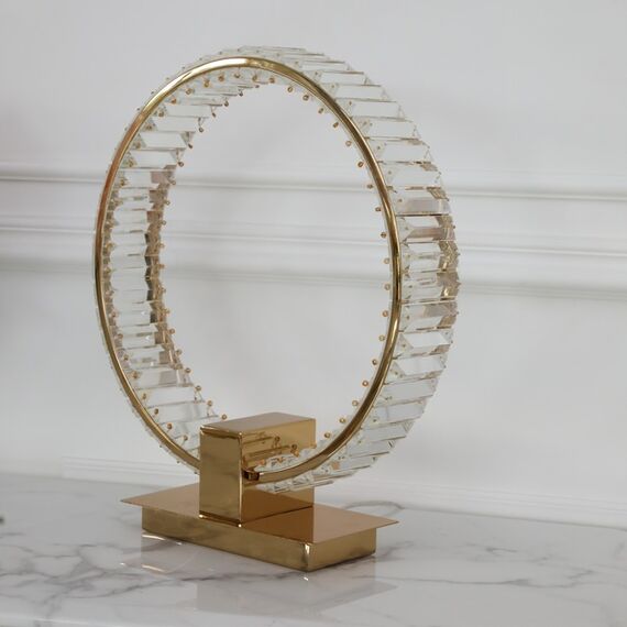 Crystal table lamp, ring, gold, glamor bedside lamp, modern, round ECLIPSE