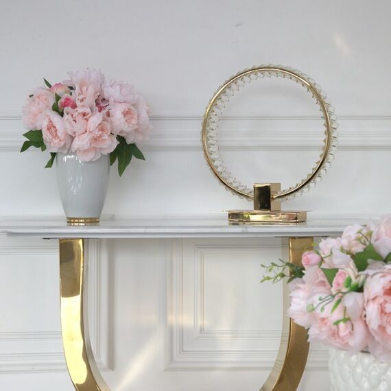 Crystal table lamp, ring, gold, glamor bedside lamp, modern, round ECLIPSE