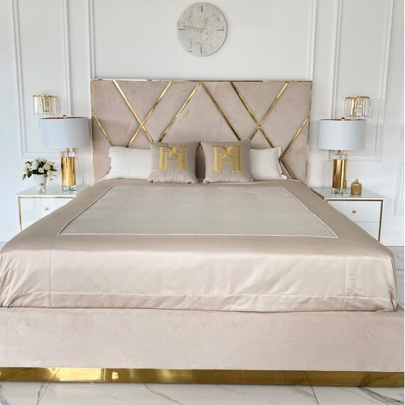 Upholstered glamor bed, modern, with a gold slat, beige 180x200cm IMPERIAL