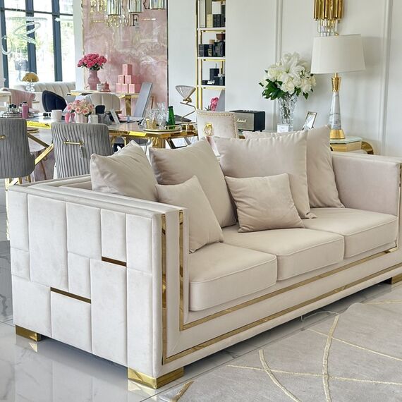 Glamor sofa for the living room, foldable, designer, modern with gold slats PALACE