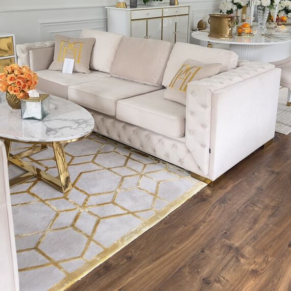 Modern carpet, geometric, for the living room, for the living room, glamor, gray, gold ARABEL GOLD