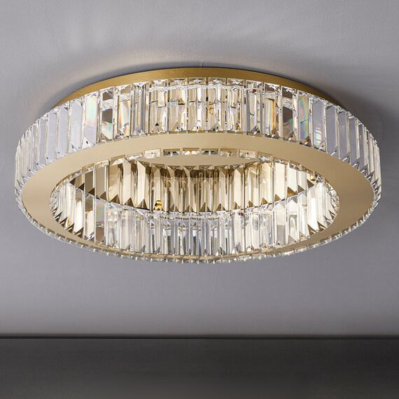 Crystal, gold, designer ceiling lamp, exclusive in a modern style, round, ring, ceiling lamp ECLIPSE 50 cm