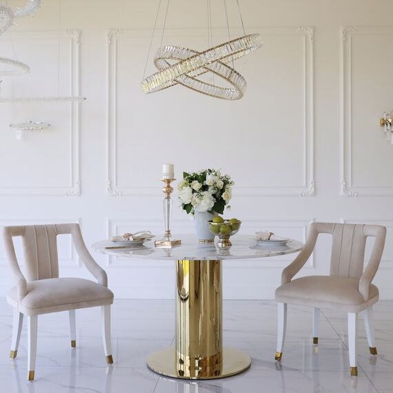 Round glamor dining table, on a golden steel leg, modern, 130cm ORION