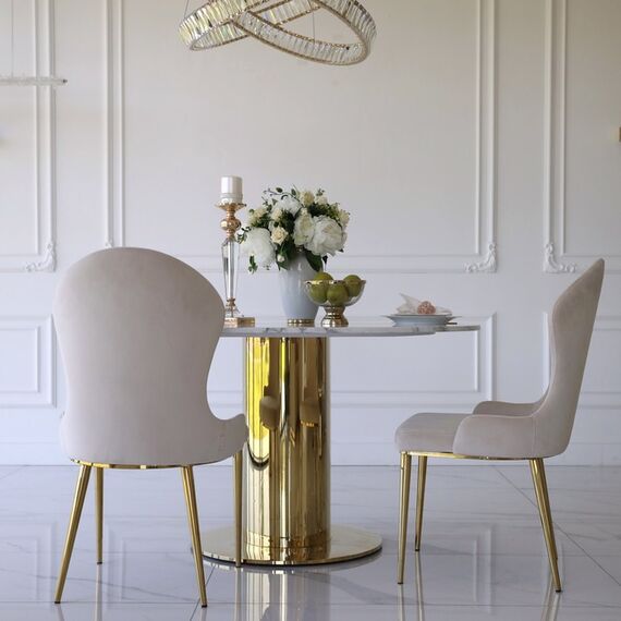 Round glamor dining table, on a golden steel leg, modern, 130cm ORION
