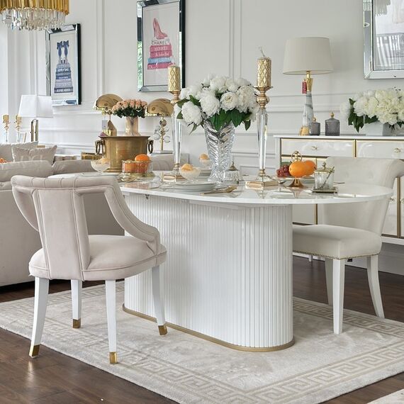 Glamorous extendable table, white, wooden, glossy, varnished, classic for the New York PALERMO dining room