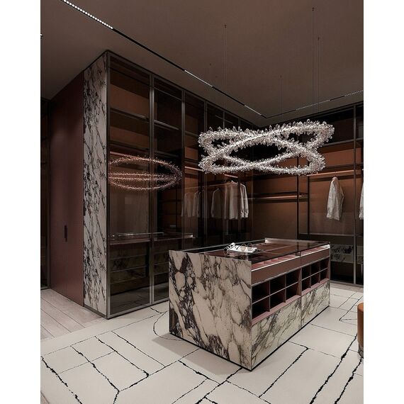 BRINA XL glamor crystal chandelier, gold, designer, exclusive in a modern style, two-story round hanging lamp