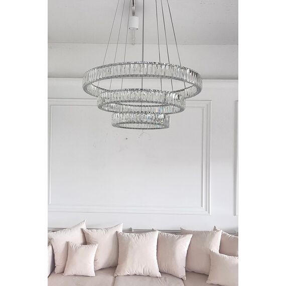 CRYSTAL XL silver crystal chandelier, glamour, exclusive, modern three-level ring