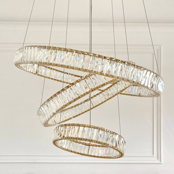 CRYSTAL XL gold crystal chandelier, glamour, exclusive, modern three-level ring