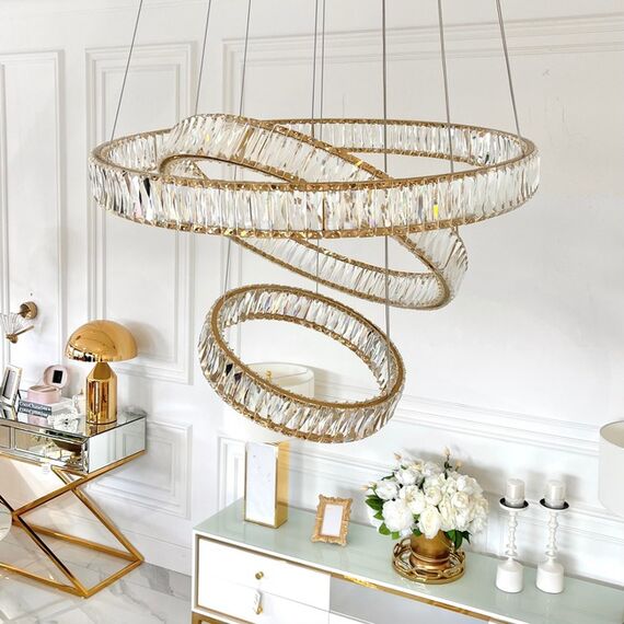 CRYSTAL XL gold crystal chandelier, glamour, exclusive, modern three-level ring