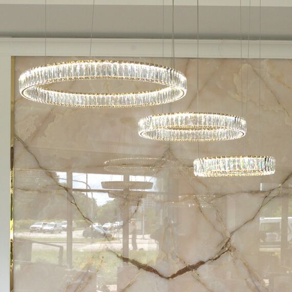 CRYSTAL XXL gold crystal chandelier, glamorous, exclusive, modern with three rings