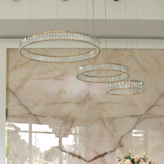 CRYSTAL XXL gold crystal chandelier, glamorous, exclusive, modern with three rings