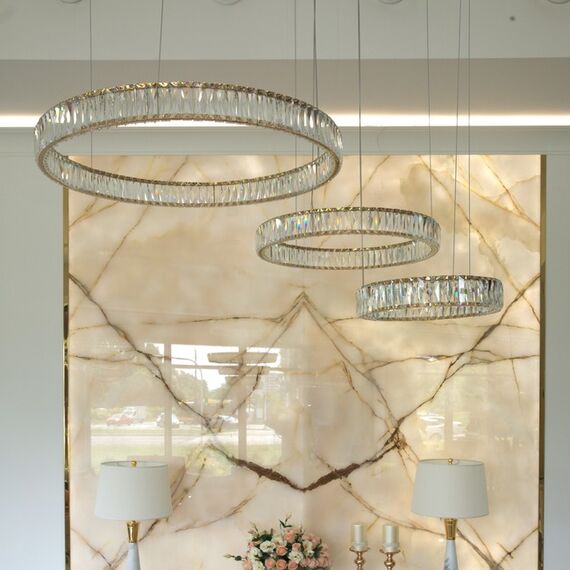 CRYSTAL XXL gold crystal chandelier, glamorous, exclusive, modern with three rings