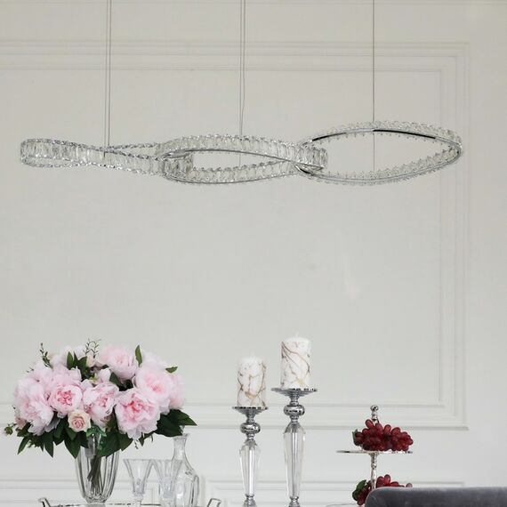LILIBET L glamorous crystal chandelier, modern, designer, elongated silver hanging lamp