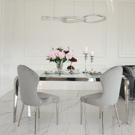 LILIBET L glamorous crystal chandelier, modern, designer, elongated silver hanging lamp